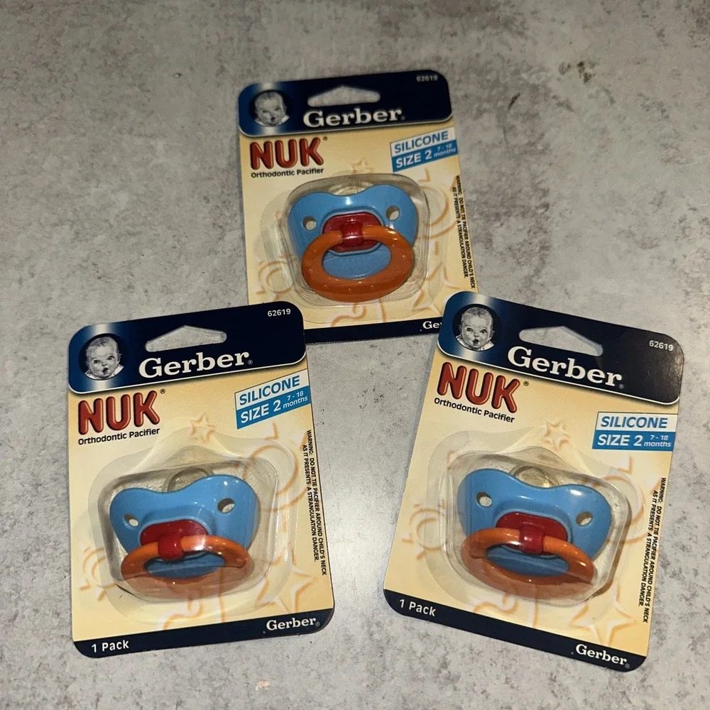 3 Lot Vintage 2005 Gerber NUK Orthodontic Silicone Pacifier Size 2 NOS Blue